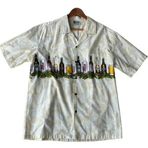 Vintage Aloha Republic Hawaiian Shirt Button XL USA Made 90s Beer Mens Beige NWT